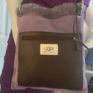 Ugg Shearling Leather Fur Messenger Bag Purple 8” x 10” GUC